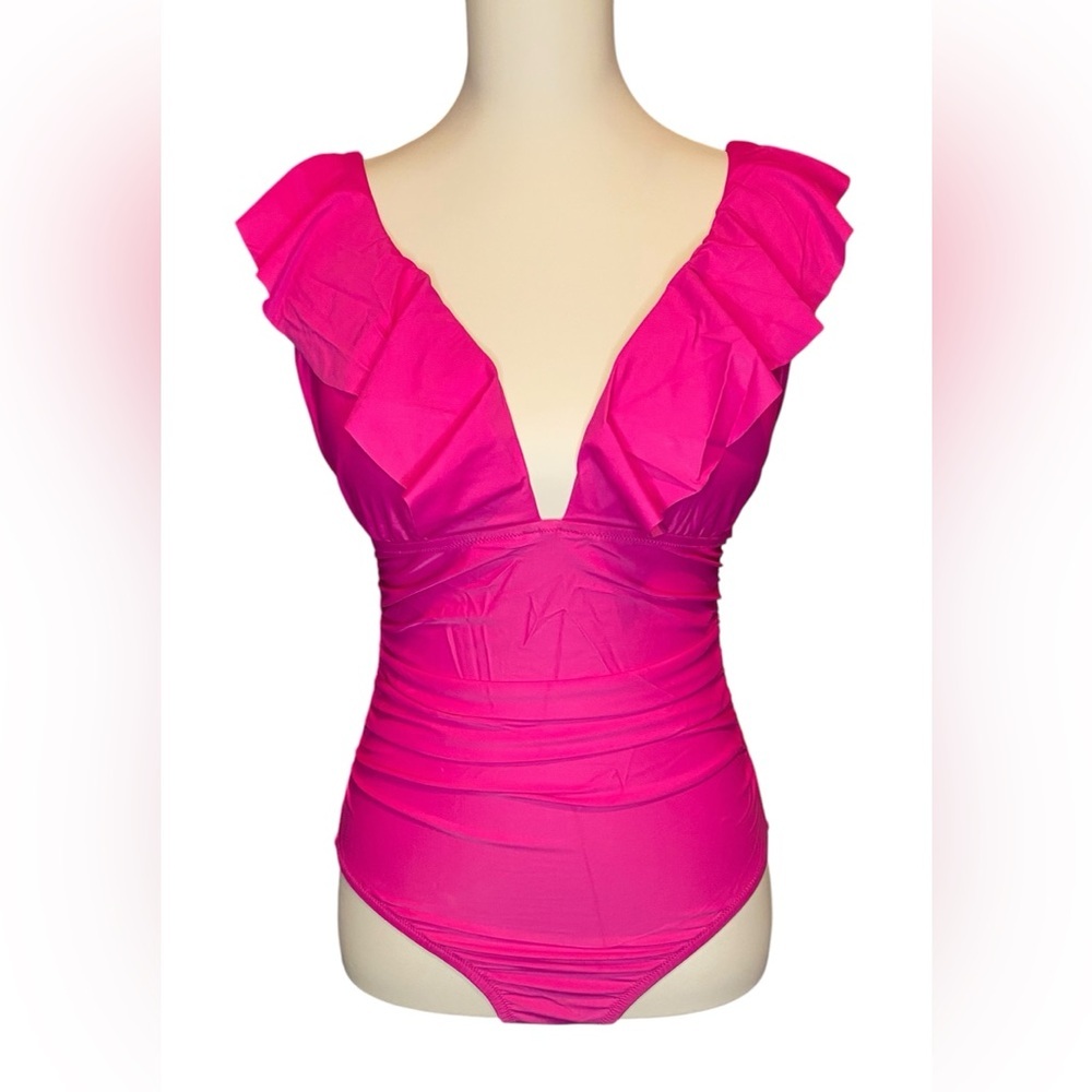 J. Crew Pink Ruffle V-Neck One Piece